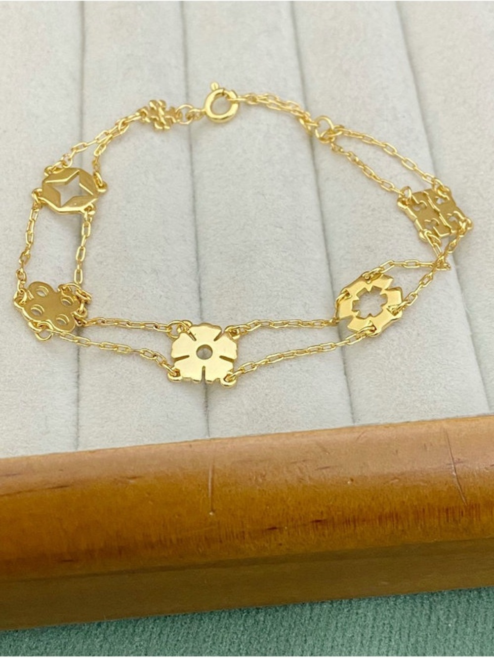Tory Burch Gold Floral Motif Double-Chain Bracelet - Women Jewelry